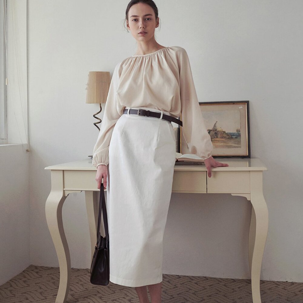 LOEIL H-line Pocket Cotton Midi Skirt - 2024 - White - Sz S - NWT